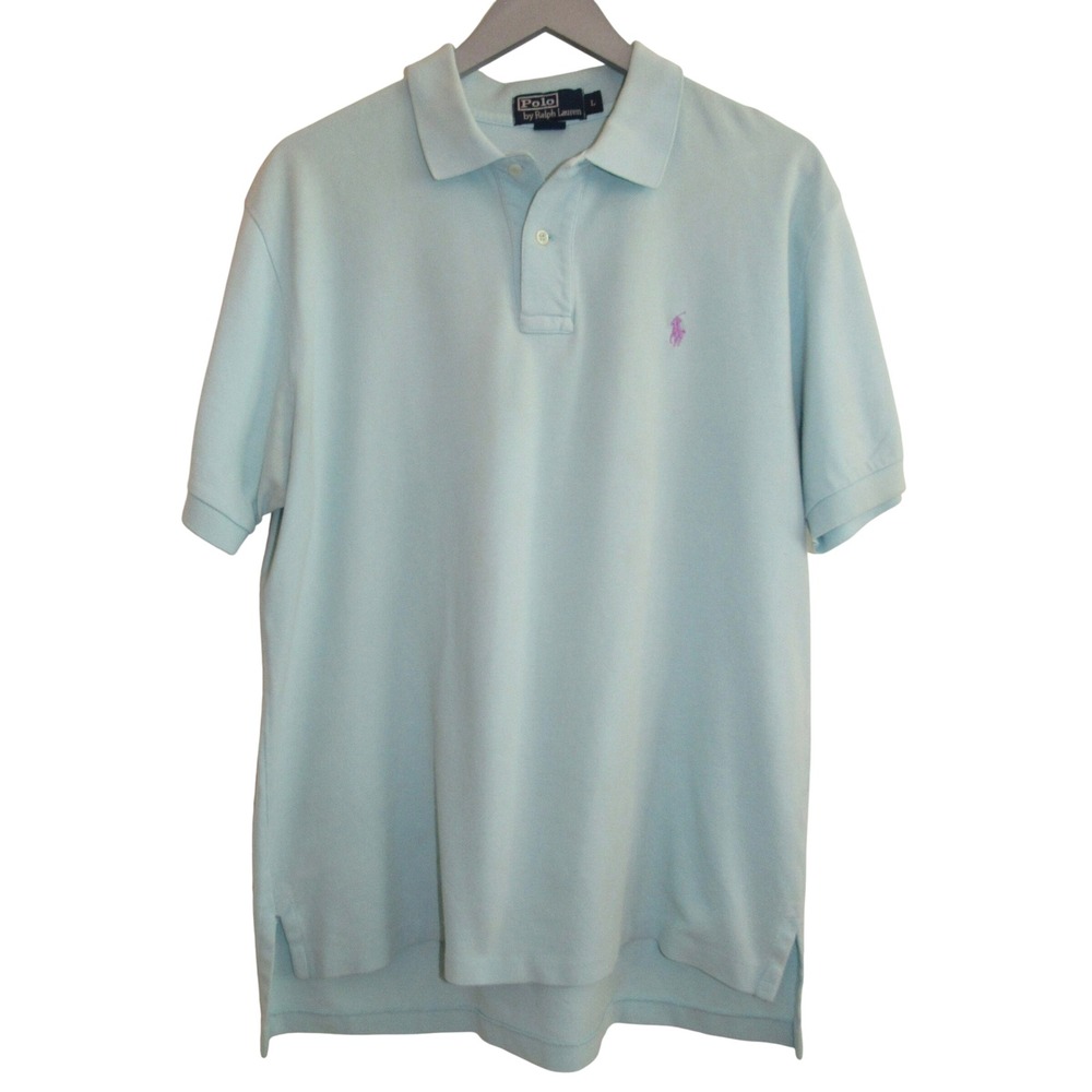 Polo Ralph Lauren Mens Large Light Aqua Blue Pique‎ Mesh Polo Shirt Purple Pony